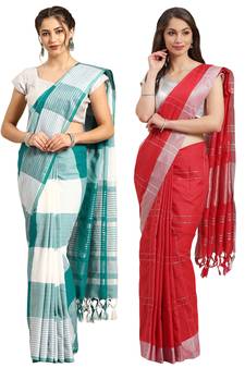Multicolor woven blended cotton saree with blouse