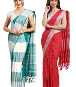 Multicolor woven blended cotton saree with blouse