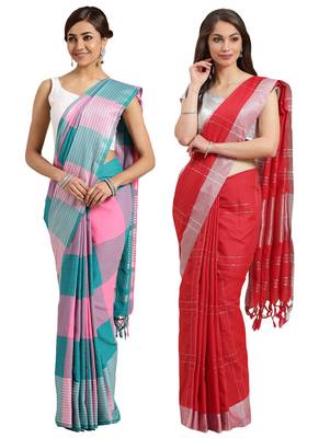 Multicolor woven blended cotton saree with blouse 1