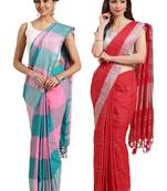 Multicolor woven blended cotton saree with blouse
