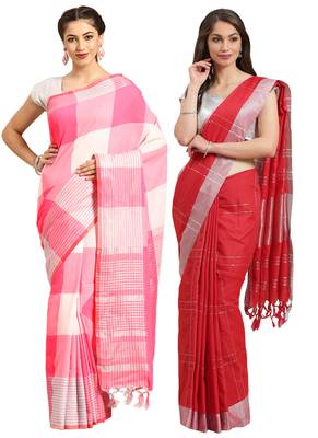 Multicolor woven blended cotton saree with blouse 1