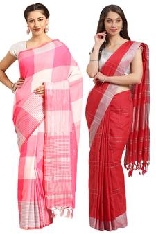 Multicolor woven blended cotton saree with blouse