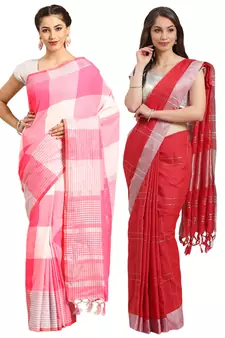 Multicolor woven blended cotton saree with blouse