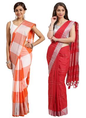 Multicolor woven blended cotton saree with blouse 1