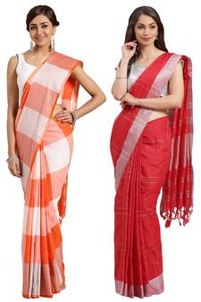Multicolor woven blended cotton saree with blouse