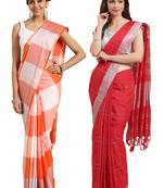 Multicolor woven blended cotton saree with blouse