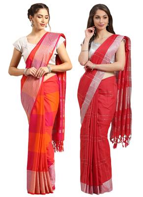 Multicolor woven blended cotton saree with blouse 1