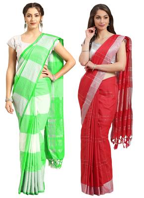 Multicolor woven blended cotton saree with blouse 1