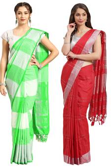 Multicolor woven blended cotton saree with blouse
