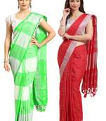 Multicolor woven blended cotton saree with blouse