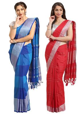 Multicolor woven blended cotton saree with blouse 1