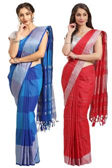 Multicolor woven blended cotton saree with blouse