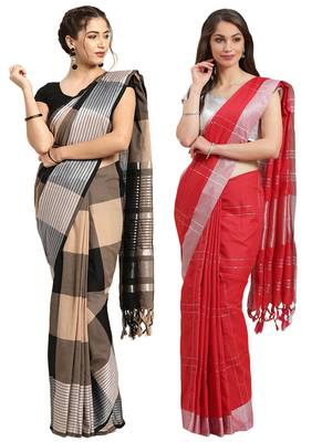 Multicolor woven blended cotton saree with blouse 1