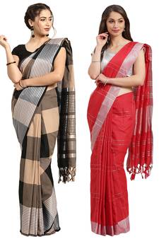 Multicolor woven blended cotton saree with blouse