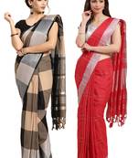 Multicolor woven blended cotton saree with blouse