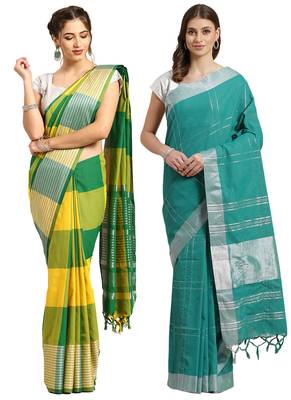 Multicolor woven blended cotton saree with blouse 1
