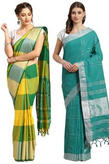 Multicolor woven blended cotton saree with blouse