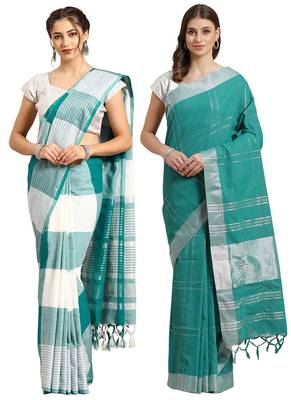 Multicolor woven blended cotton saree with blouse 1
