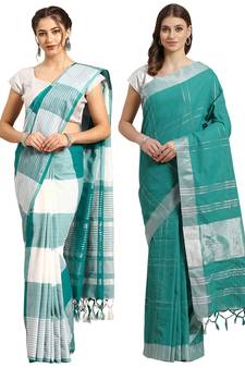 Multicolor woven blended cotton saree with blouse