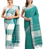 Multicolor woven blended cotton saree with blouse
