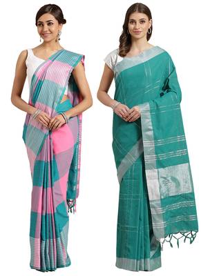 Multicolor woven blended cotton saree with blouse 1