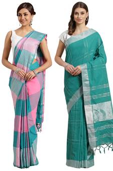 Multicolor woven blended cotton saree with blouse