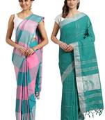 Multicolor woven blended cotton saree with blouse