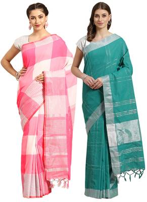 Multicolor woven blended cotton saree with blouse 1
