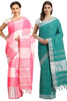Multicolor woven blended cotton saree with blouse