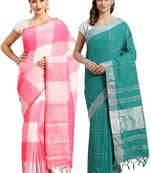 Multicolor woven blended cotton saree with blouse