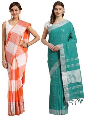 Multicolor woven blended cotton saree with blouse 1