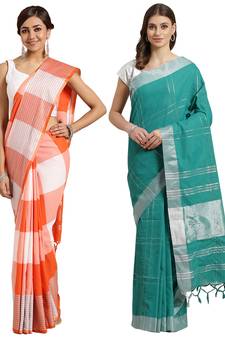 Multicolor woven blended cotton saree with blouse