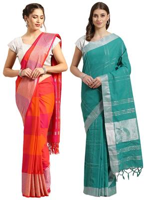 Multicolor woven blended cotton saree with blouse 1