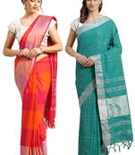 Multicolor woven blended cotton saree with blouse