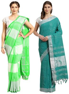 Multicolor woven blended cotton saree with blouse 1