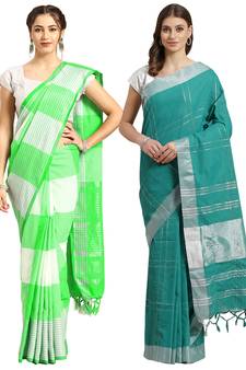 Multicolor woven blended cotton saree with blouse