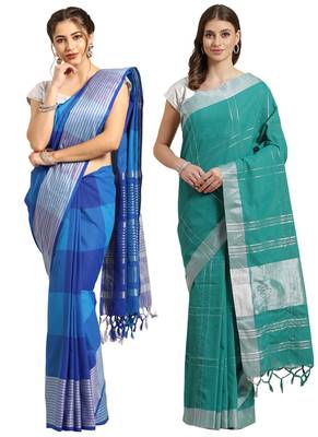 Multicolor woven blended cotton saree with blouse 1