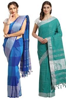Multicolor woven blended cotton saree with blouse