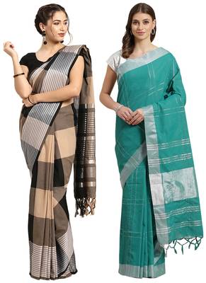 Multicolor woven blended cotton saree with blouse 1
