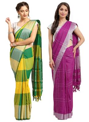 Multicolor woven blended cotton saree with blouse 1