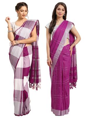 Multicolor woven blended cotton saree with blouse 1