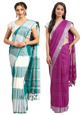 Multicolor woven blended cotton saree with blouse 1