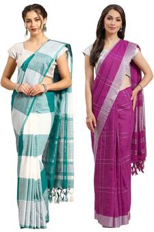 Multicolor woven blended cotton saree with blouse