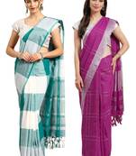 Multicolor woven blended cotton saree with blouse