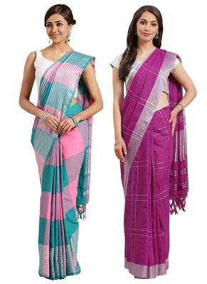 Multicolor woven blended cotton saree with blouse 1