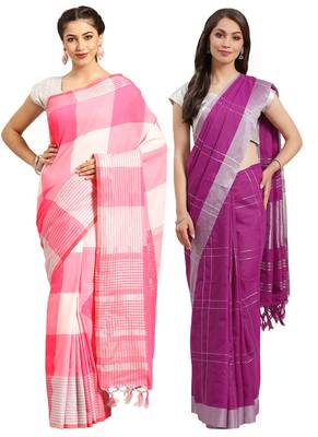 Multicolor woven blended cotton saree with blouse 1