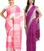 Multicolor woven blended cotton saree with blouse