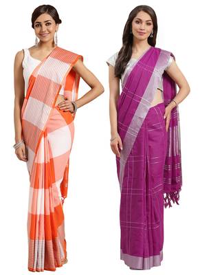 Multicolor woven blended cotton saree with blouse 1