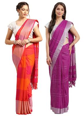 Multicolor woven blended cotton saree with blouse 1