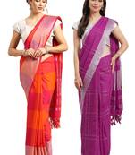 Multicolor woven blended cotton saree with blouse